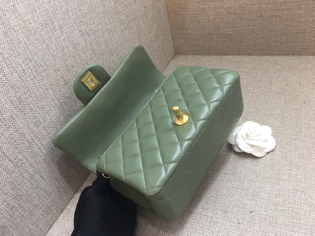 Small Classic Flap Lambskin Bag A01116 Dark Green/Gold